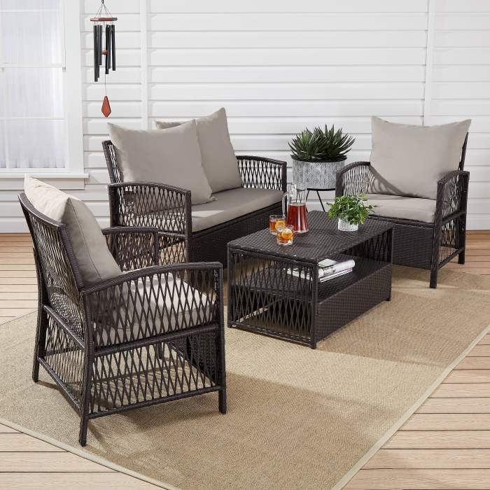 Gymax 4PCS Patio Rattan Conversation Furniture Set Outdoor w/ Red ... Rattan wicker furniture set for outdoors