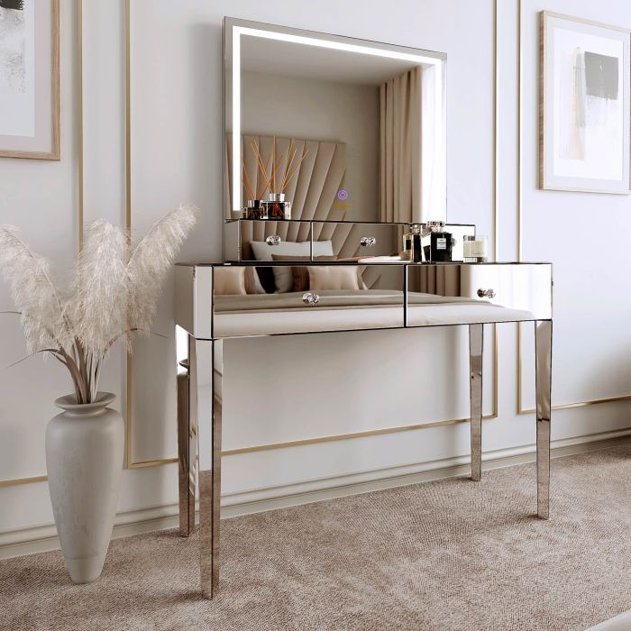Mirrored furniture for glam interior design