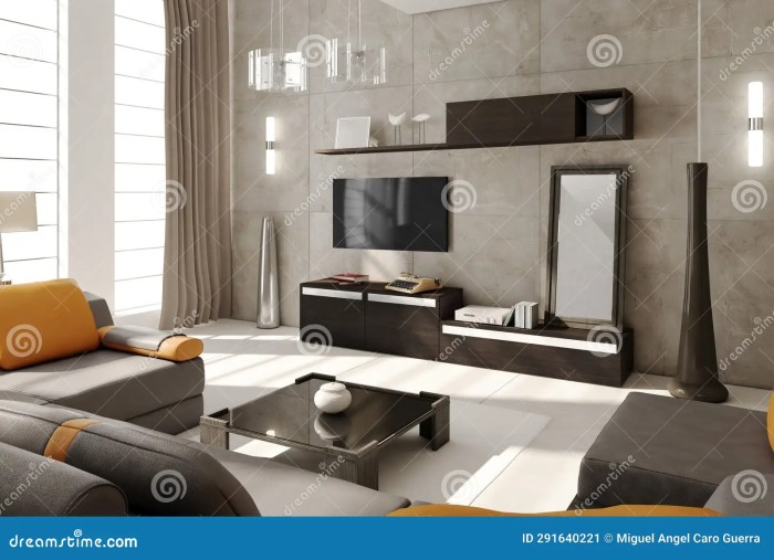 Modern Living Room with Minimalist Style and Designer Furniture. Stock ...