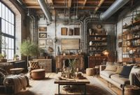 Rustic Industrial Living Room with a Mix of Rustic and Industri Stock ... Industrial loft furniture with rustic touch